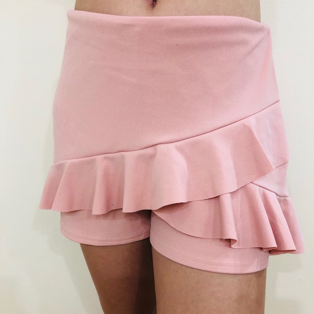 Blush pink ruffle frill skort